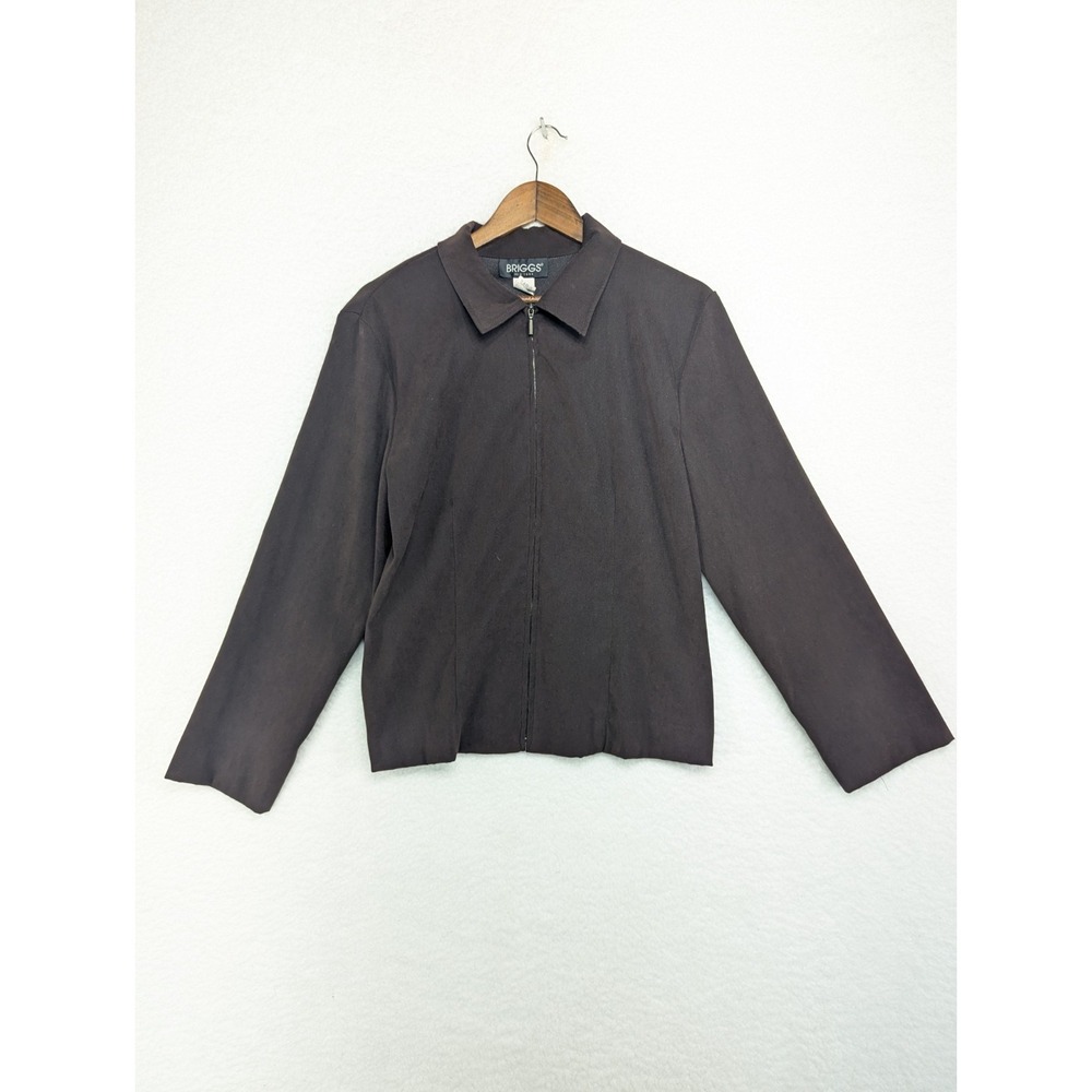 Briggs New York Women's Dark Brown Faux Suede Shoulder Padded Jacket Size 10‎